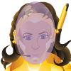 Preview for Or et Argent, Image 001. A woman in futuristic golden armor with a violet-tinted transparent faceplate.