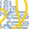 Preview for Arsenal, Image 004. A golden club and a spindle attached by a long, looping chain, whirling over a light grey-blue geometric background.