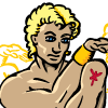 Preview for Within Without Beyond, Image 005. A man in a martial arts pose bearing a red tattoo on his shoulder.